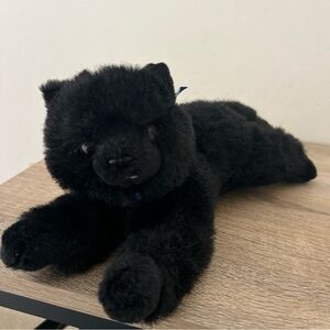 MJC Black Cat Kitten Laying Blue Plaid Ribbon Plush Stuffed Animal 1992 12”